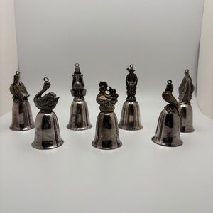 Lot Of 7 Vintage Reed & Barton Silver Plated Bells 12 Days Of Christmas